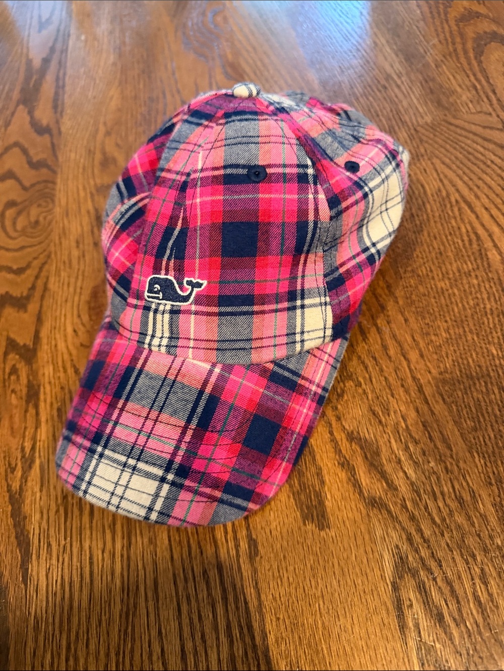 Vineyard Vines Kids Plaid Whale Hat in Pink, Navy, Cream